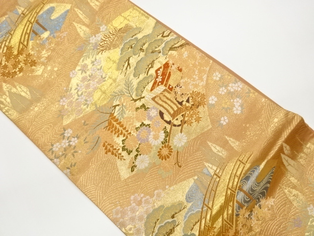 JAPANESE KIMONO / FUKURO OBI / WOVEN GOSHO CART & BRIDGE